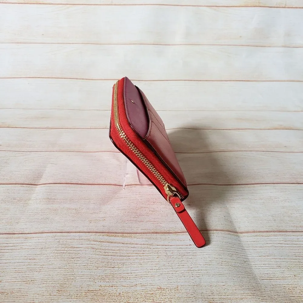 Kate Spade Leather Neda Bridge Place Zip Around Long Wallet Bow Pink Red